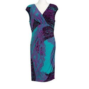 Lauren Ralph Lauren‎ Purple Sleeveless Abstract Faux Wrap Ruched Jersey Dress 10